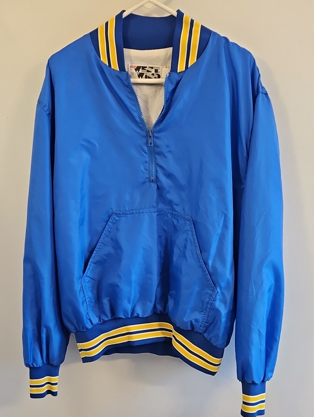 VTG 80s West Wind Buccaneer Blue Yellow Striped Pullover Windbreaker Jacket XL